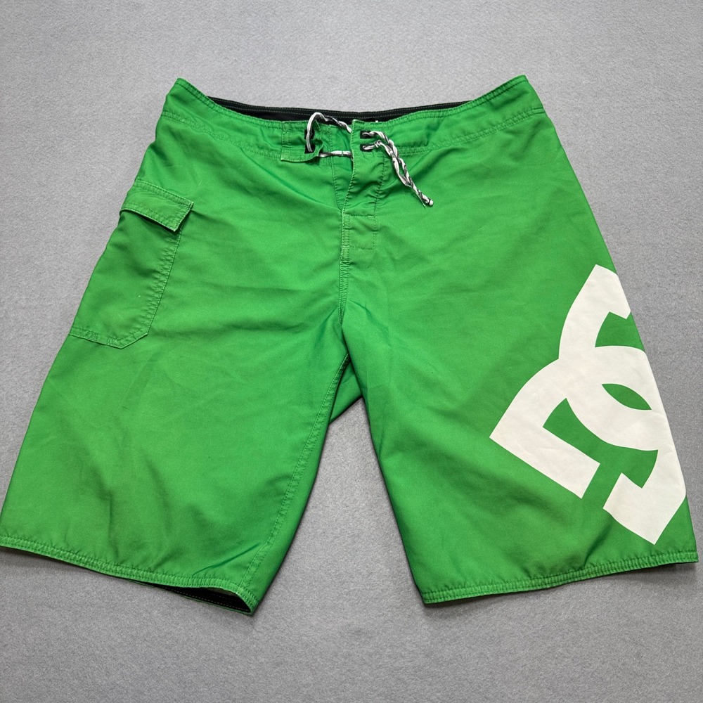 DC Shoes Board Shorts Men's 34 Green Logo Graphic Lightweight Swimwear Surfer